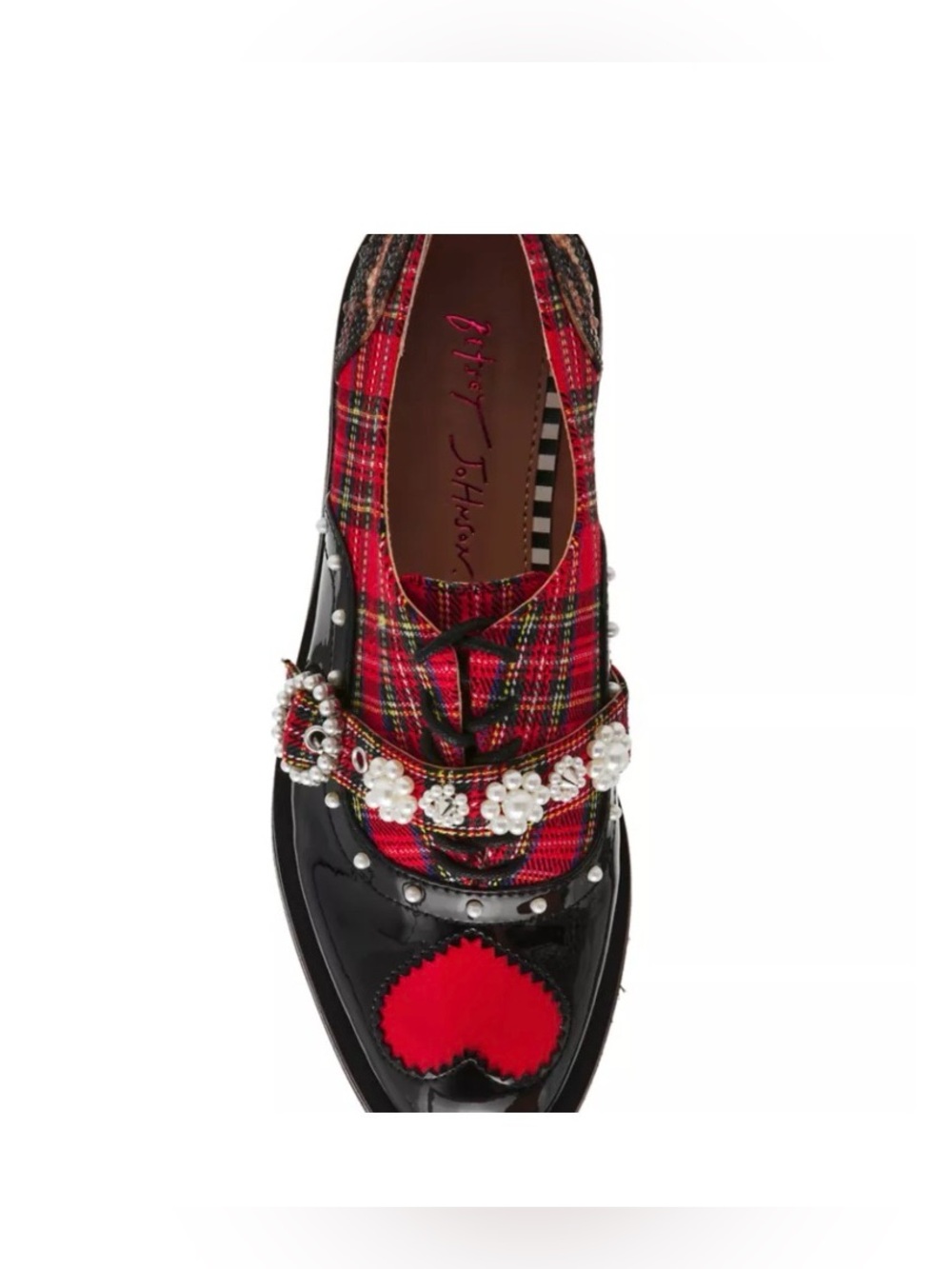 Betsey Johnson Simonee - Red Plaid Patent Oxford Loafers - 10 - Picture 3 of 10